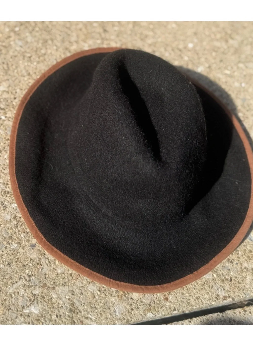 Black wide brim hat with Brown Trim